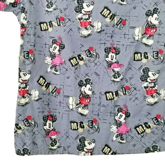 Disney Minnie Mouse Womens Scrub Top S Purple V-Neck Short Sleeves 100% Cotton C - Picture 5 of 6